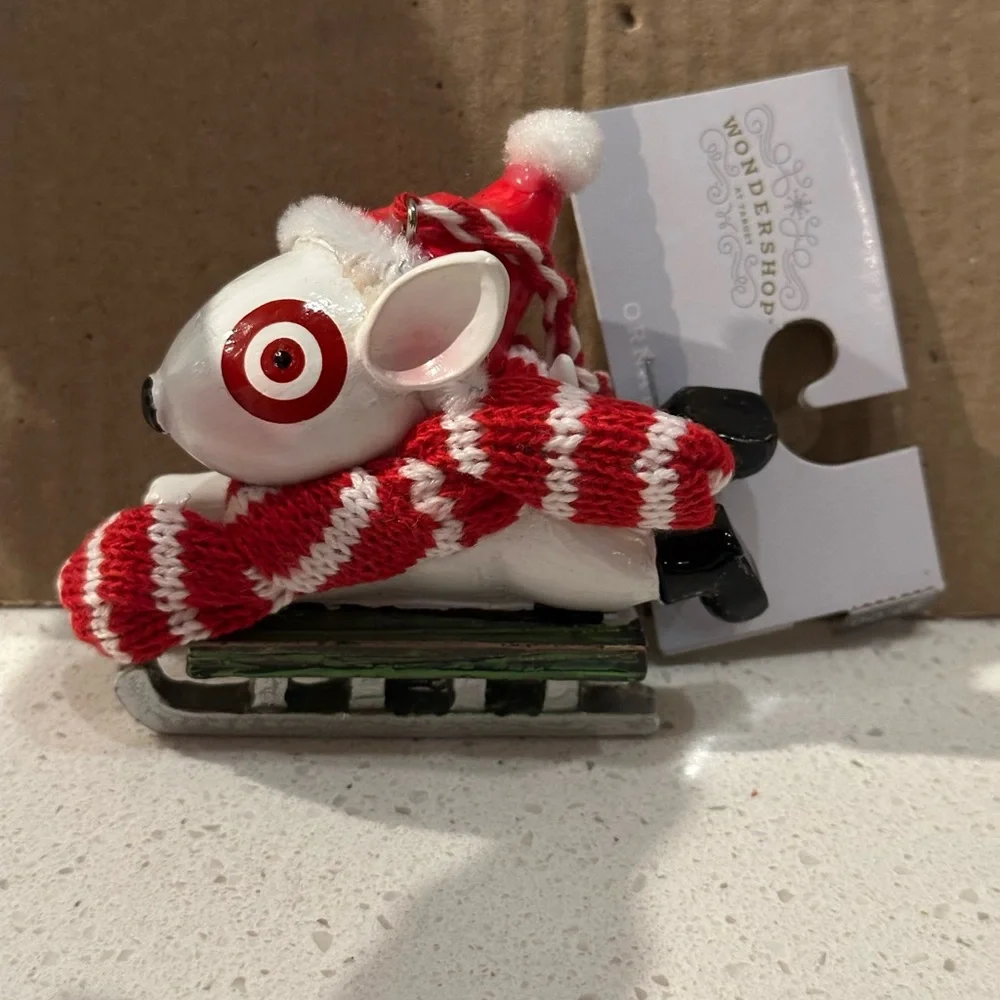 2022 NWT Target bullseye dog Christmas holiday ornament green sled